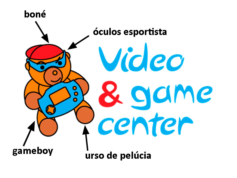 Elementos que compõem o logotipo Video & Game Center.